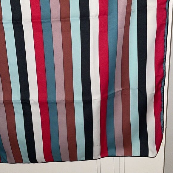 Vtg 70s/80s black, white, red, brown, green & pink striped polyester scarf - Picture 3 of 5